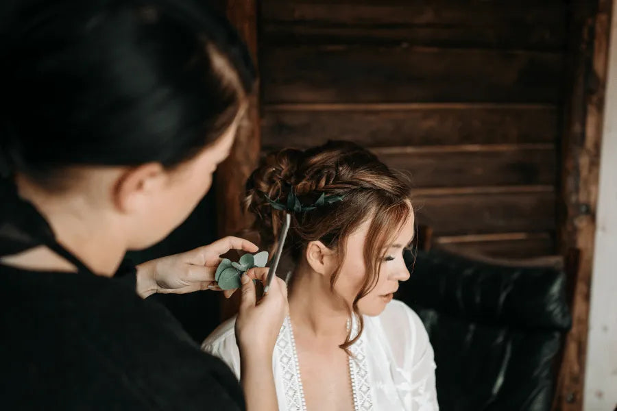 Bridal hair extensions applied using the damage-free Mago knot method