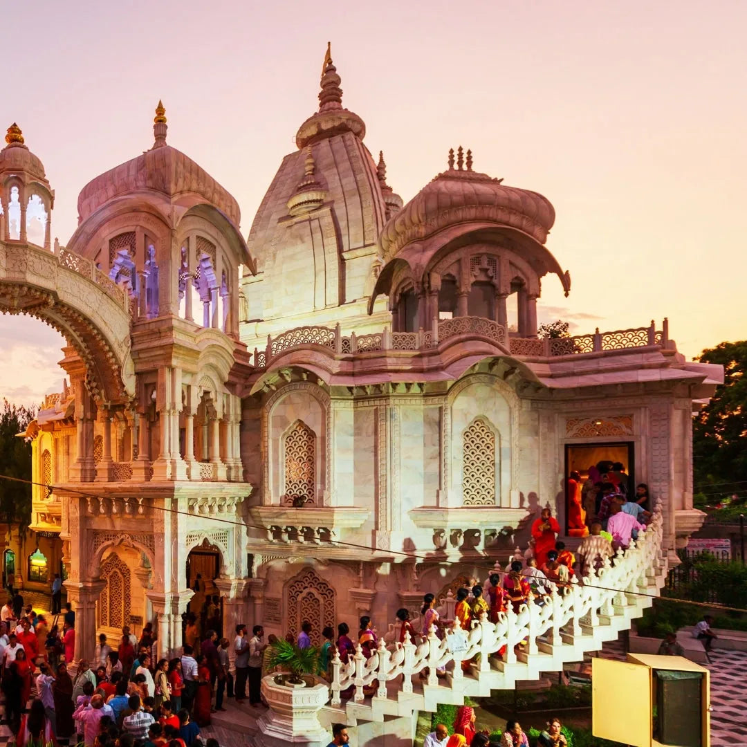 Indian temple at golden hour where Simply Natural ethically sources hair